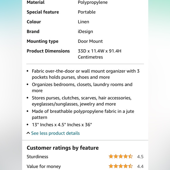 Over-The-Door Fabric Closet Storage Organizer Purses, Shoes etc 3 Pockets - Picture 2 of 4